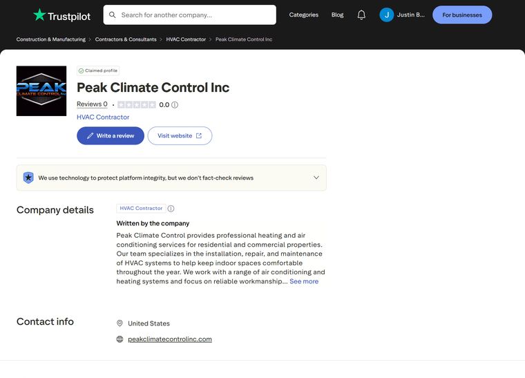 Peak Climate — Trustpilot